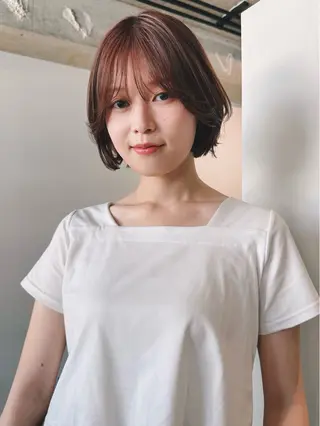 ショート カラー パーマ 🫧小顔×似合わせ× 透明感カラー🫧のヘアスタイル