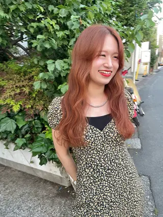 ロング カラー ブリーチなしで透け感 暖色カラーボブaoiのヘアスタイル