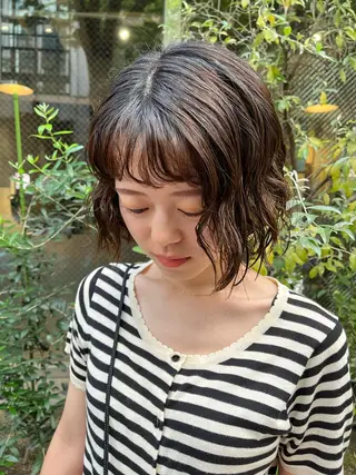 パーマ えんぐちとも／透明感 カラー／博多ボブのヘアスタイル