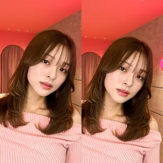 ミディアム カラー 山崎/ボブ縮毛矯正 レイヤー髪質改善のヘアスタイル