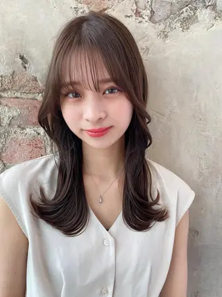セミロング カラー 顔周り/くびれヘア 韓国ヘア💕風間るなのヘアスタイル