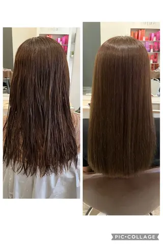 セミロング カラー パーマ ブリーチ&ストレート 長谷川勇人のヘアスタイル