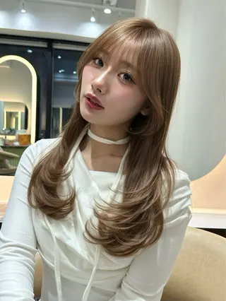 ロング 縮毛矯正 髪質改善 韓国風レイヤー 吉田のヘアスタイル