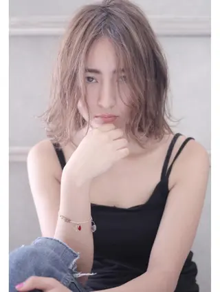 ミディアム カラー パーマ RUKA 美容院×ネイリストのヘアスタイル