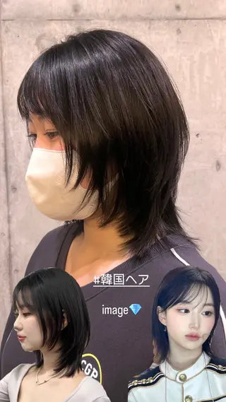 ミディアム rina似合わせ レイヤー韓国カラーのヘアスタイル