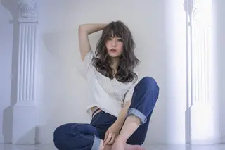 ミディアム パーマ カラー belta 姫路山吹 カラーモデル募集のヘアスタイル