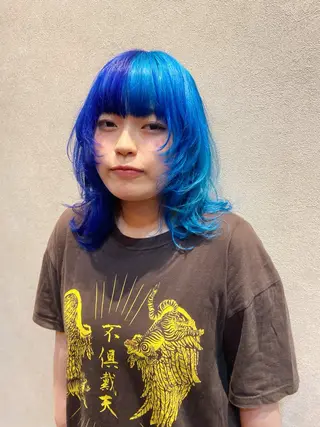 ミディアム カラー デザインパーマ 藤田和樹のヘアスタイル