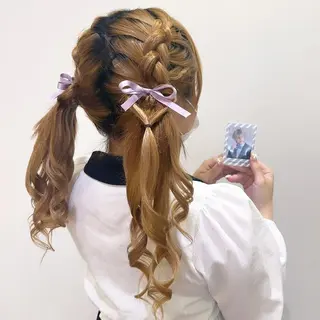 ロング ヘアアレンジ ミユ🎀エクステ 🎨デザインカラーのヘアスタイル