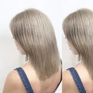 セミロング カラー JuNブリーチに 縮毛矯正するプロのヘアスタイル
