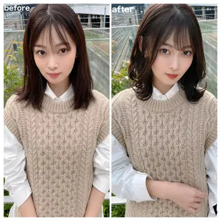 ミディアム カラー ヘアアレンジ 顔周りカット/髪質改 善/新宿/畑中稔里のヘアスタイル