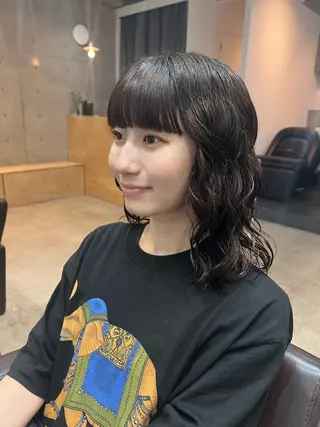 セミロング デジタルパーマ/ ウェーブパーマ/神野のヘアスタイル