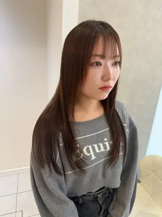 セミロング カラー 髪質改善/縮毛矯正 /ブリーチ矯正/岡部のヘアスタイル