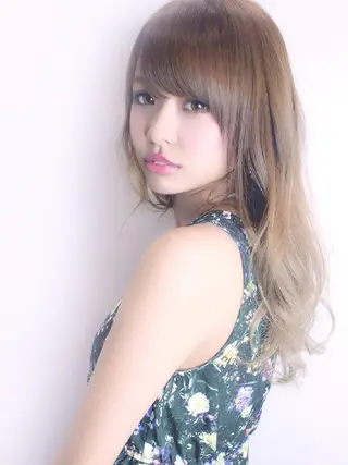 ロング カラー パーマ ヘアアレンジ チビ編み込みエクステ シールEXどぅ〜すのヘアスタイル