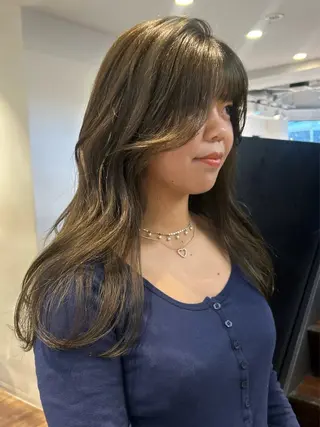 セミロング カラー パーマ レイヤー/透明感/ ブリーチなし/わかなのヘアスタイル