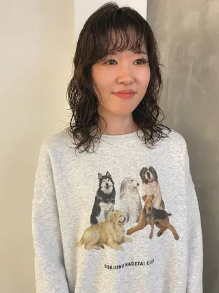 ミディアム パーマ 森貴裕/ベージュ/ パーマ/オリーブのヘアスタイル