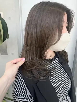 セミロング カラー パーマ ヘアアレンジ 透明感/オリーブ/ グレージュ/YUKAのヘアスタイル