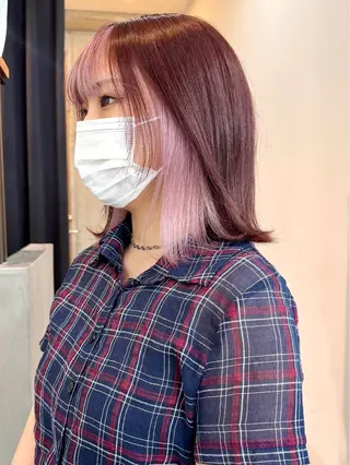 ミディアム カラー 切りっぱなしボブ/ ブリーチカラー/大塚のヘアスタイル