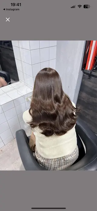 ロング カラー パーマ ヘアアレンジ メンズ キッズ ブリーチなしカラー/ ブラウン/レイヤーのヘアスタイル