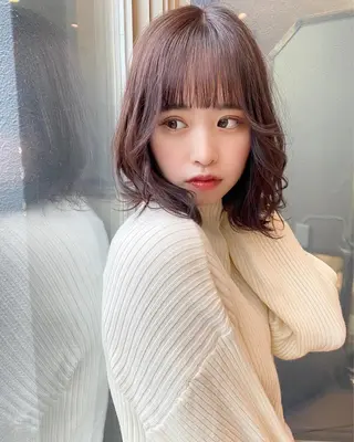 ミディアム カラー パーマ 店長/mao/ 前髪/顔周りカットのヘアスタイル