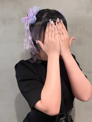 ミディアム カラー ヘアアレンジ 顔まわり/暖色 可愛い特化🎀ゆうなのヘアスタイル