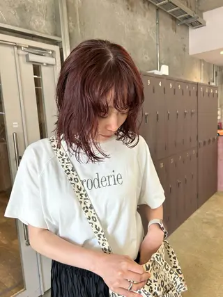 ミディアム カラー パーマ 小川真歩/パーマ /暖色オリーブのヘアスタイル