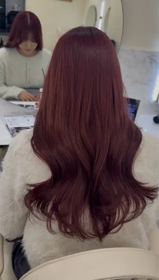 ロング aku💞韓国風🩷 ピンクカラー🎀🩷のヘアスタイル