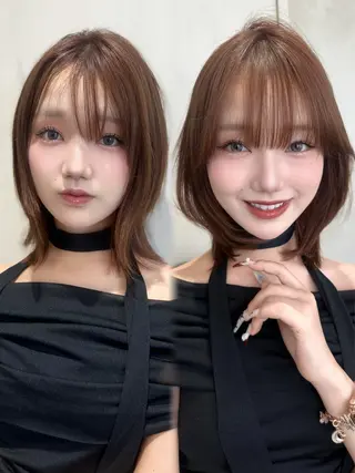 ミディアム カラー 韓国くびれヘア 顔まわり新宿/さやかのヘアスタイル