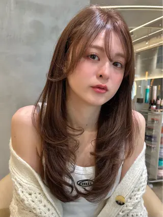 セミロング カラー パーマ 仙台Ｉ韓国レイヤー Ｉ髪質改善Ｉ伊藤拓海のヘアスタイル