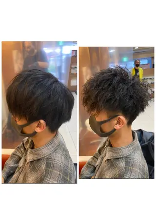 ショート パーマ メンズ 塩谷黎✨ブリーチ無W カラーメンズパーマ✨のヘアスタイル