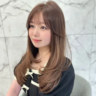セミロング カラー ヘアアレンジ 顔周りcut/ 艶ワンカラー♥ちさきのヘアスタイル