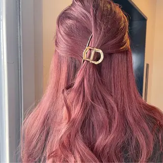 ロング カラー ヘアアレンジ なつき/艶ピンク/ girly hairのヘアスタイル