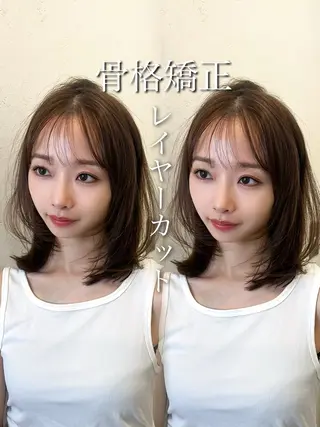 ミディアム カラー 山崎/ボブ縮毛矯正 レイヤー髪質改善のヘアスタイル