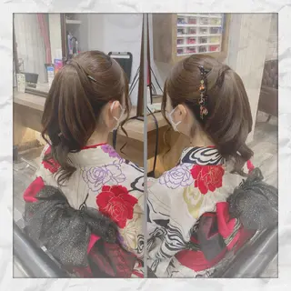 セミロング ヘアアレンジ ヘアセット/着付け 𓇼 松本 夏美𓇼のヘアスタイル