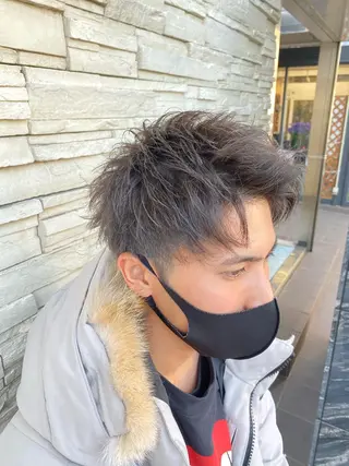 ショート カラー メンズ 塩谷黎✨ブリーチ無W カラーメンズパーマ✨のヘアスタイル