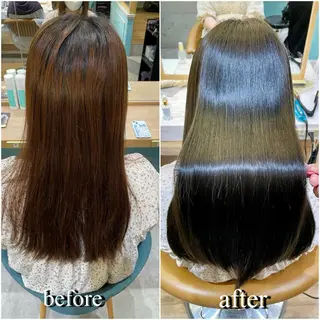 ロング カラー 縮毛矯正 髪質改善 韓国風レイヤー 吉田のヘアスタイル