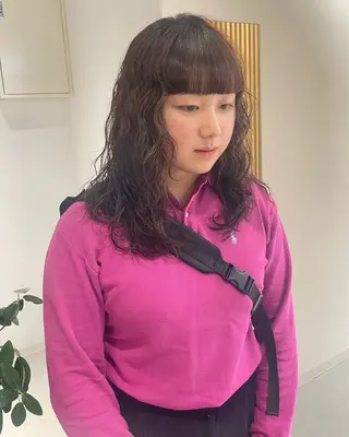 ロング パーマ デザインパーマ/ 艶カラー/ボブのヘアスタイル