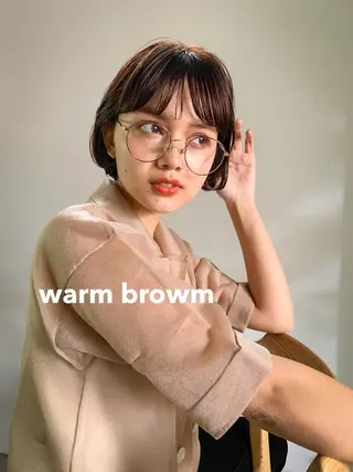 ショート カラー 柔らかブラウン/顔周 りレイヤー♡ユウシのヘアスタイル