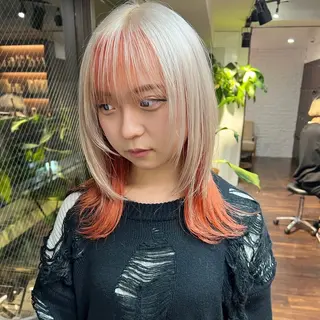 ミディアム カラー ボブ/ダブルカラー 縮毛矯正/支持多数のヘアスタイル