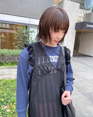 ミディアム カラー パーマ ヘアアレンジ メンズ キッズ ネイル マツエク・マツパ アイブロウ tatsumi/ボブ ウルフ/レイヤーのヘアスタイル