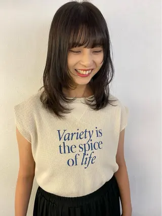 ミディアム カラー 森貴裕/ベージュ/ パーマ/オリーブのヘアスタイル