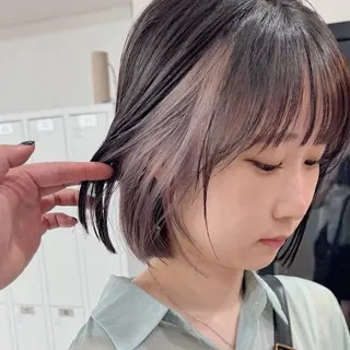 ミディアム 切りっぱなしボブイヤ リングカラー清水隆央のヘアスタイル