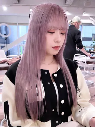 ロング カラー 前髪/顔まわりカット 艶髪/髪質改善/縮毛のヘアスタイル