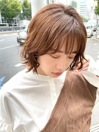 ミディアム カラー パーマ 銀座No.1髪質改善 縮毛矯正/本木のヘアスタイル