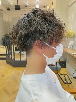ミディアム パーマ メンズ エクステ指名No.1 【店長】橘田のヘアスタイル