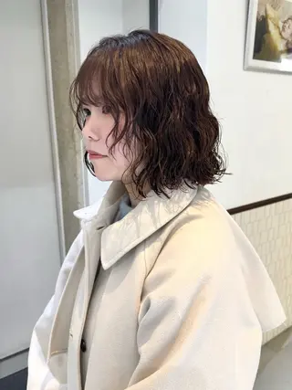 ミディアム パーマ ZENKO表参道店所属・デジタルパーマ 🌀ボブ　萩原　龍のヘアスタイル