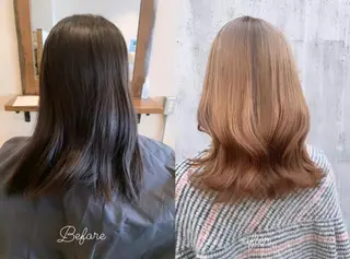 セミロング カラー 透明感/オリーブ/ グレージュ/YUKAのヘアスタイル