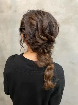 セミロング ヘアアレンジ 【ピンク/韓国ヘア/ ヘアセット】亜海のヘアスタイル