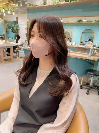 セミロング カラー 縮毛矯正 髪質改善 韓国風レイヤー 吉田のヘアスタイル