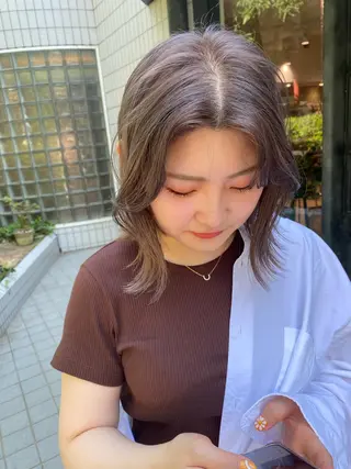 ミディアム カラー 平野恵/透明感カラー ブリーチ/ボブのヘアスタイル