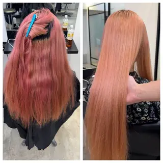 ロング け んブリーチ縮毛矯正のヘアスタイル